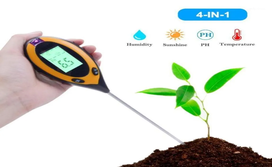 Mätare 4 i 1 Jordtestare Digital pH -mätare Fuktmonitor Temperatur Solljus för trädgårdsväxter Farming19063609