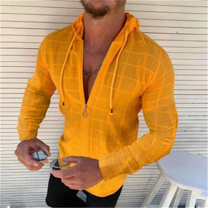 Chemises à manches longues pour hommes, style automne, décontracté, couleur unie, cardigan à capuche, version de la chemise à la mode pour hommes 005