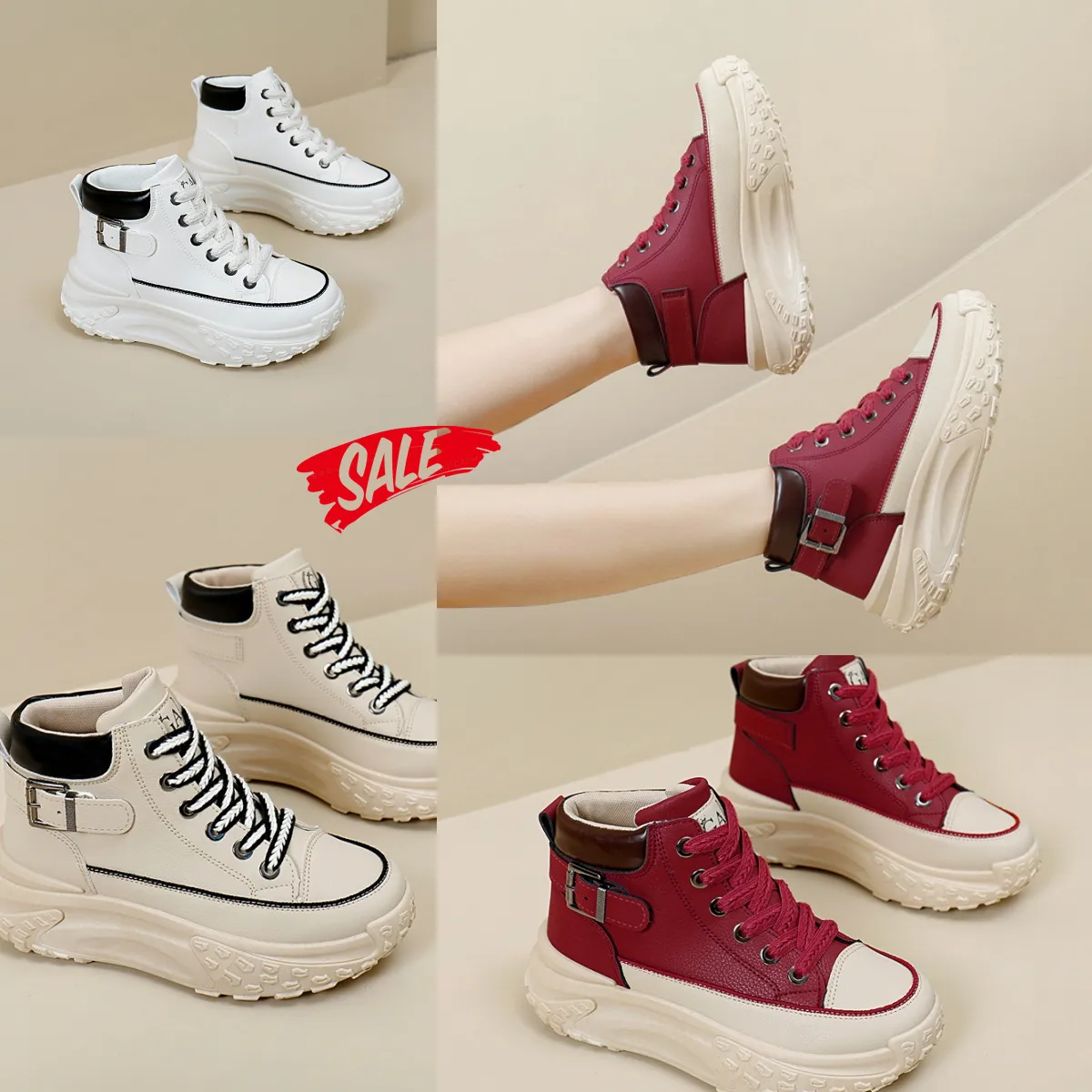 2024 Nya Fashions High Top Shoes Spring and Autumn Vintage Womens Shoes Thick Soled Small White Shoes Leisure Sports Board Shoes Gai 35-40