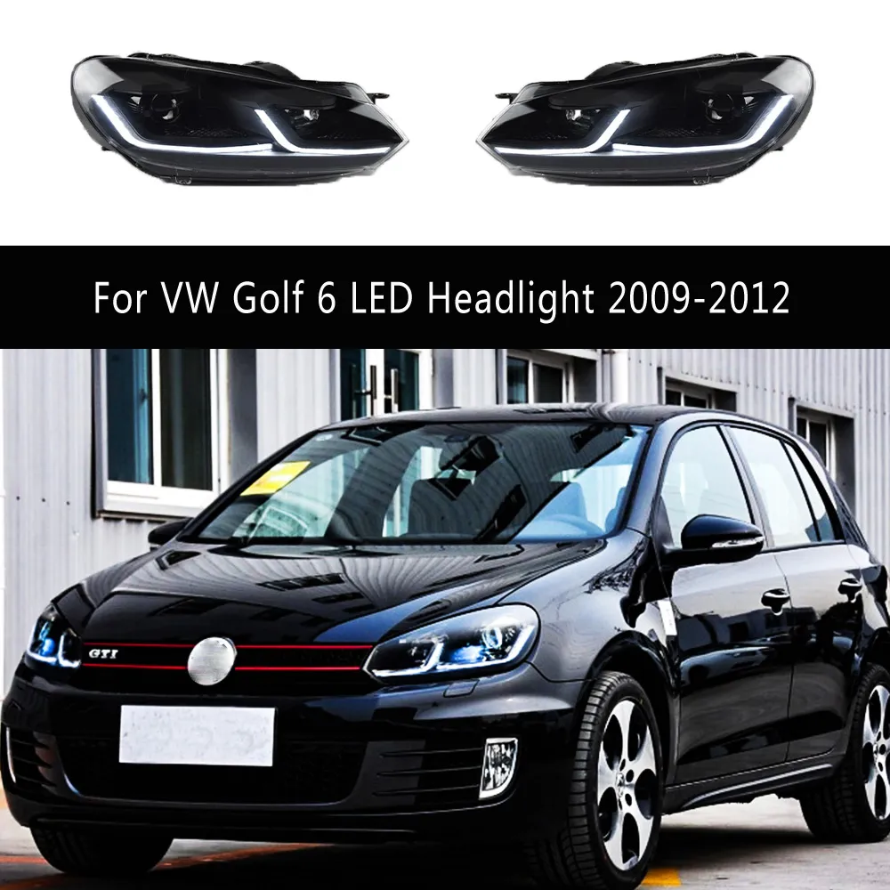 Lâmpada dianteira drl luz de circulação diurna streamer sinal de volta feixe alto anjo olho lente do projetor para vw golf 6 led conjunto do farol 09-12