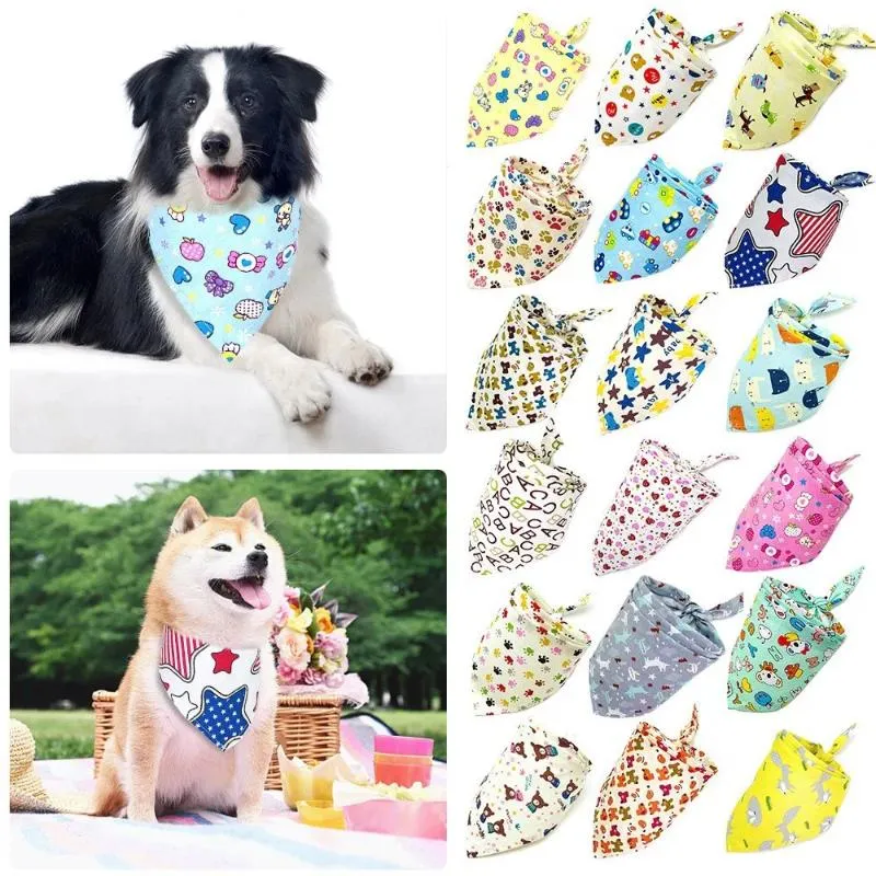 Dog Apparel 50/100pcs Bulk Bandana Cartoon Cotton Small Large Bandanas Scarf Puppy Cat Bibs Dogs Accessories