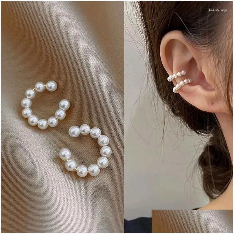 Orecchini a clip con retro a vite Orecchini con polsino per orecchio con perla coreana Clip senza piercing Osso a forma di C Senza foratura Minimalista per le donne Moda Oti2V