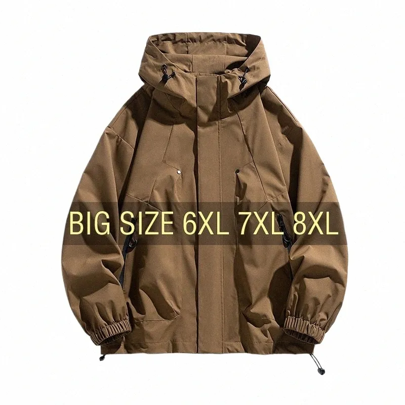 Мужская куртка с капюшоном Ветровка Тренчи Oversize 6XL 7XL 8XL Плюс Размер Водонепроницаемый Черный Бомбардировщик Cam Свободные Тонкие Softshell b1ji #