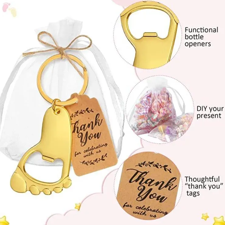 Personalized Baby Foot Shaped Keychain Bottle Openers Gender Reveal Baby Shower Baptism Favor Souvenir Return Gift SN5152