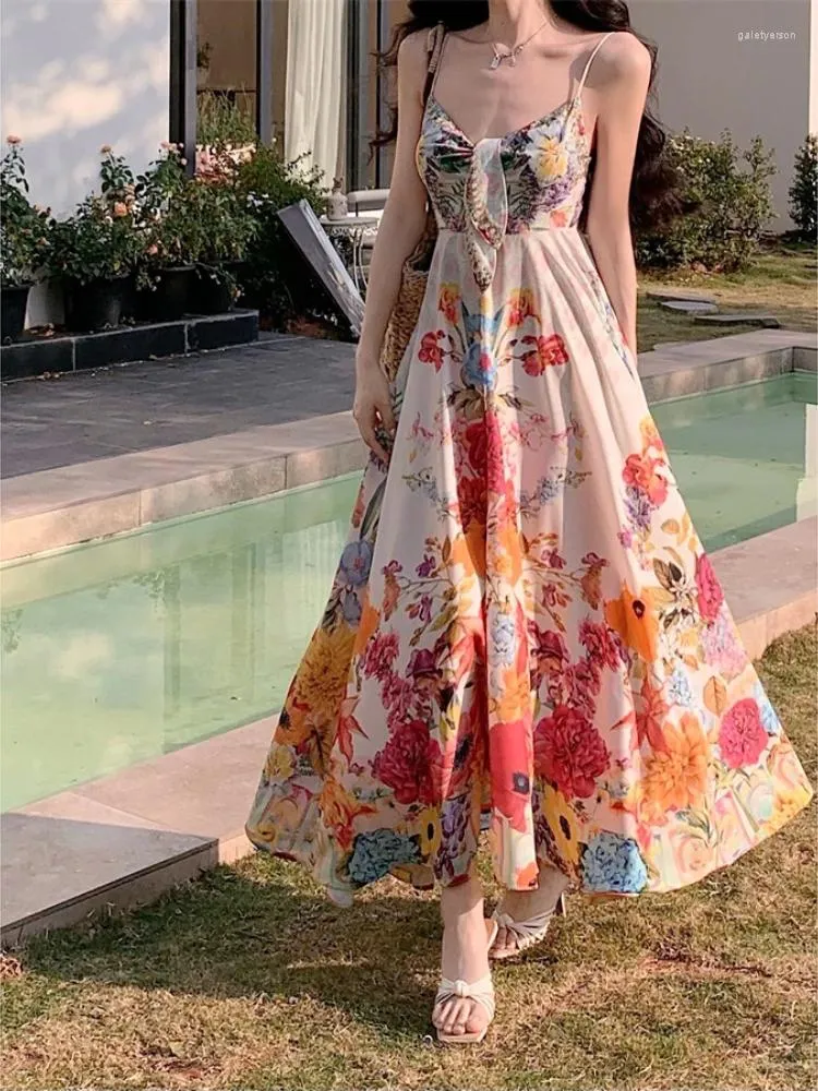 DHgate Womens Summer Floral Midi Dress Casual Korean Fashion Beach Dress Y2k Strap Chic One Piece Dress Apparel