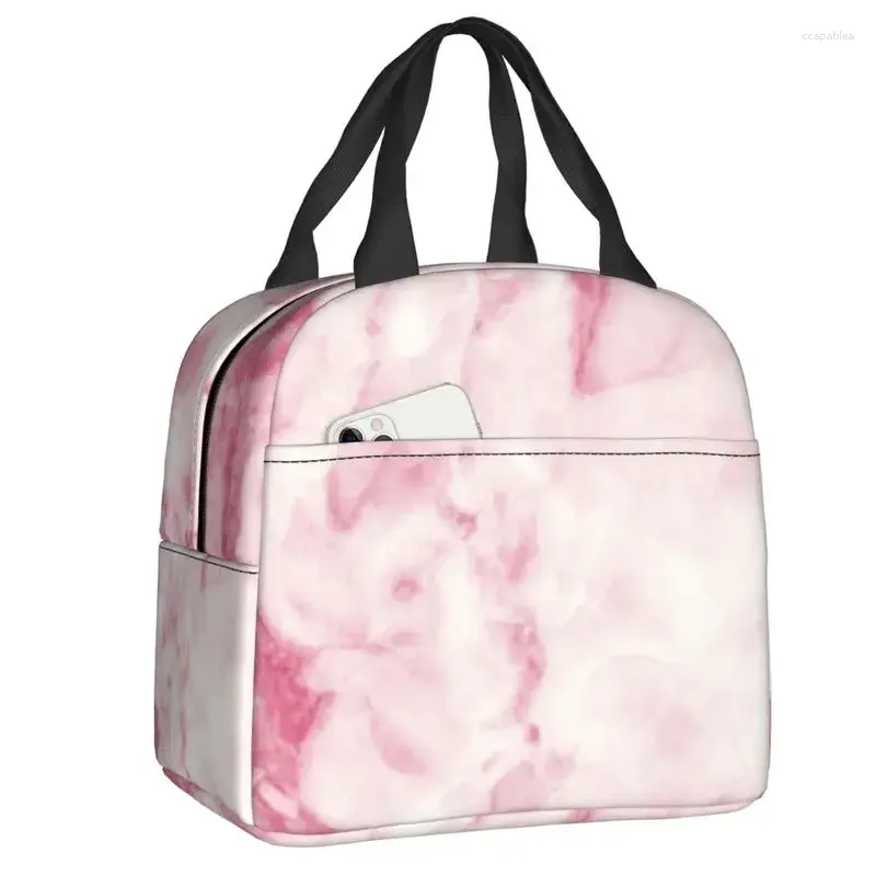 Borse portaoggetti Scatola per opere d'arte con texture in marmo bianco rosa Impermeabile Arte astratta Borsa termica per il pranzo isolata per alimenti Studente scolastico