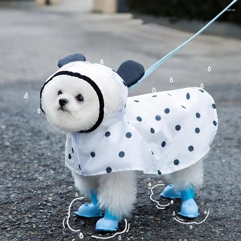 Dog Apparel Summer Full Print Polka Dot Raincoat Rain Tractable Two-foot Pet Waterproof Clothes Cartoon Bear Rainy Day Artifact