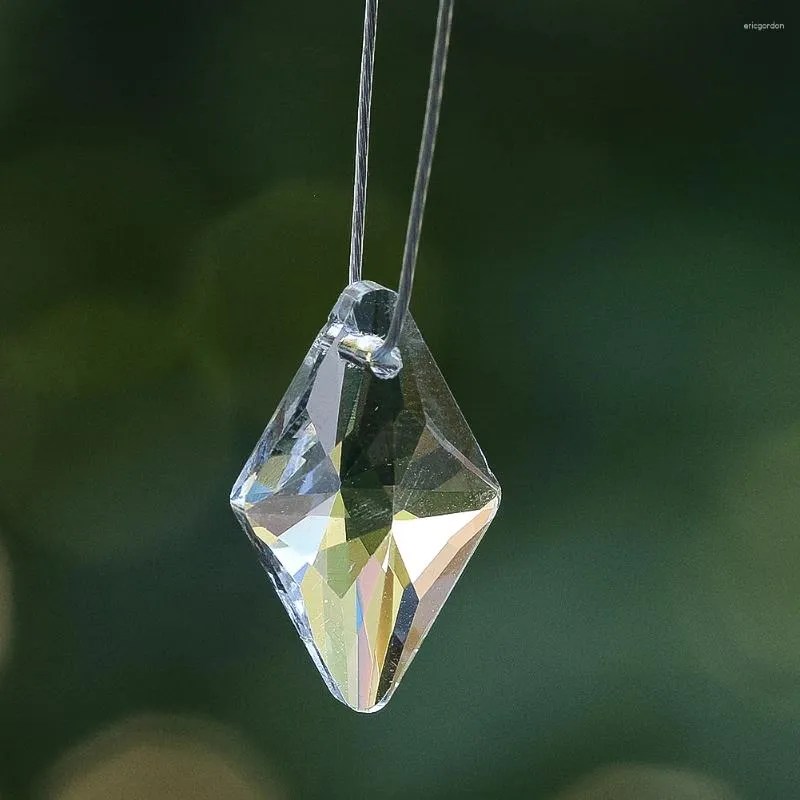 Encantos 5 peças 20mm laser facetado prisma geométrico rhombic vidro transparente pingente de cristal natator balançar diy brinco joias fazer peças