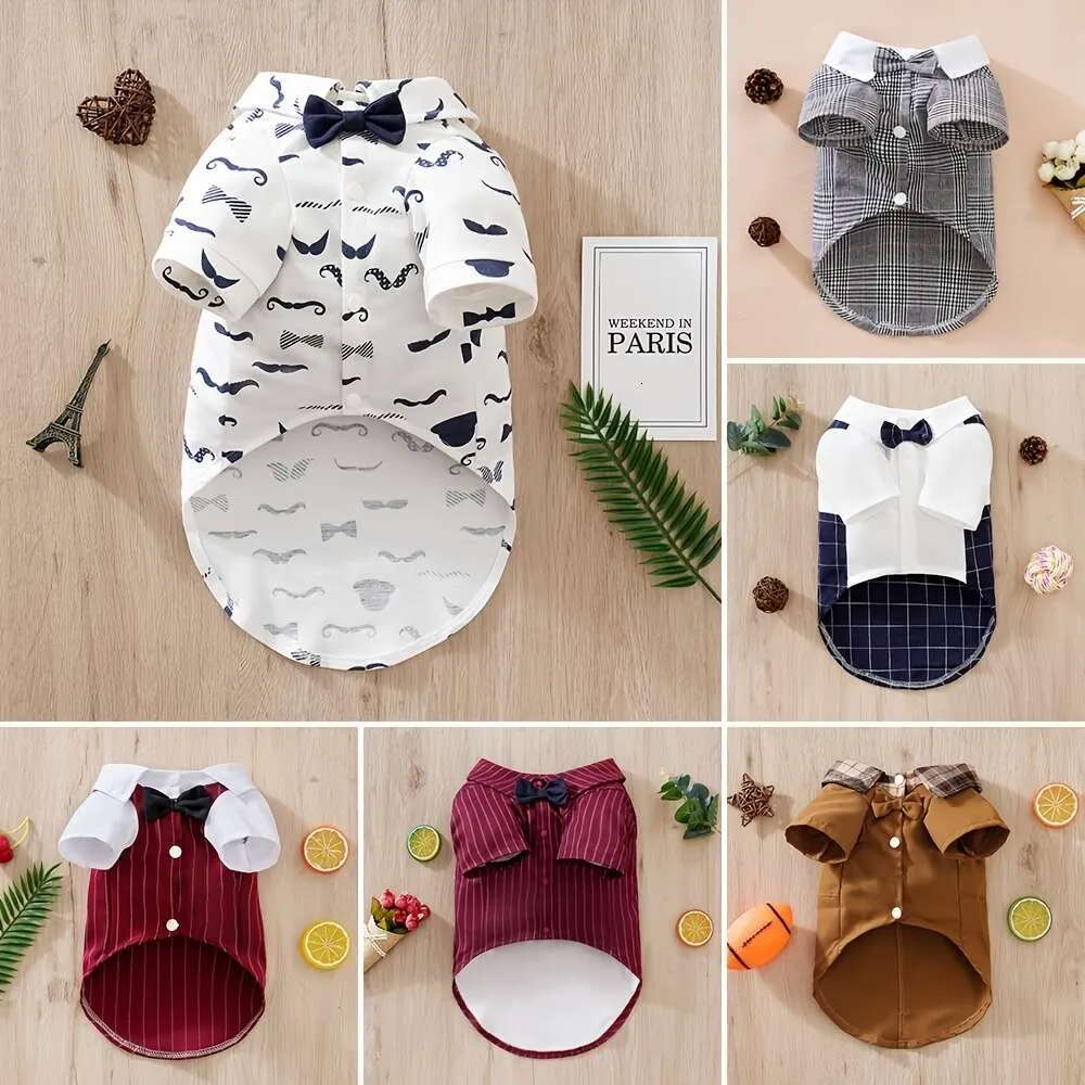 1pc Pet Graphic Bow Tie Decor Gentleman Style Shirt, Suit for Dog and Cat Party, Wedding Clothes