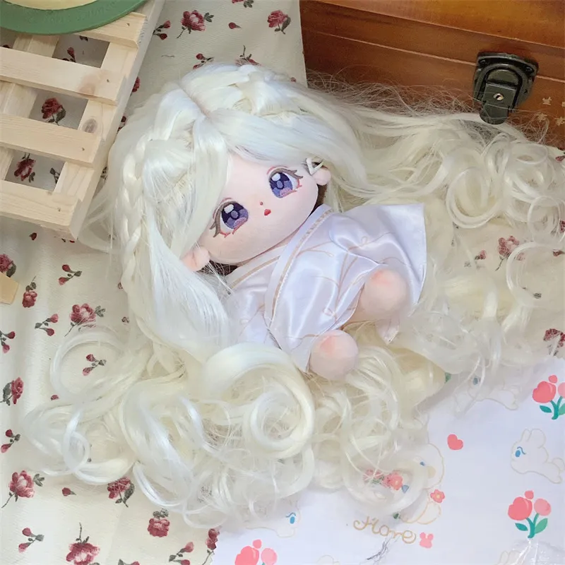 Fontes de festa Imagem real de boneca de algodão de 20 cm luz ouro cabelo enrolado peruca perucas de alta temperatura longa peruca enrolada capa para 33-36 cm cabeça círculo cosplay