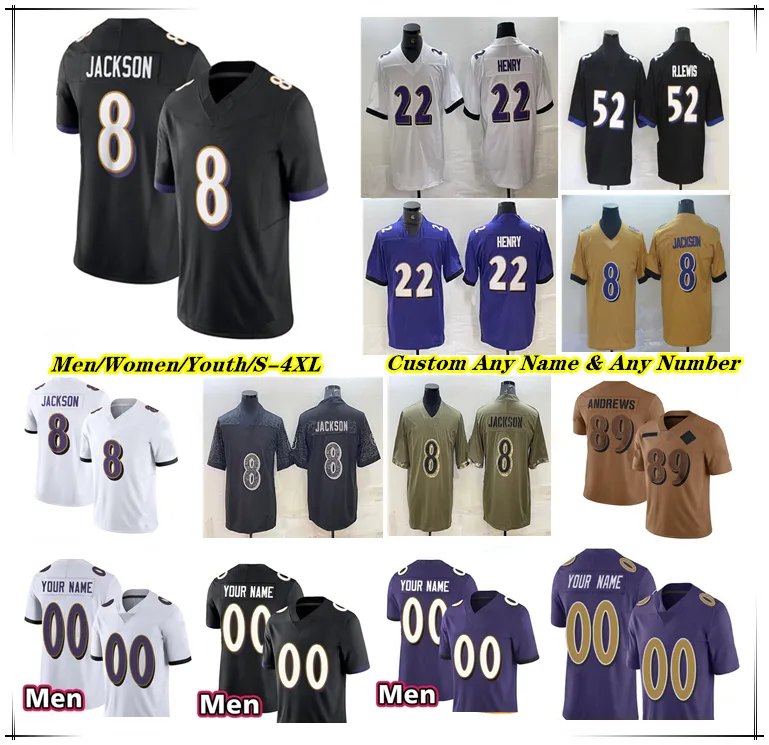 Maglia da football americano Lamar Jackson Derrick Henry Roquan Smith Mark Andrews Zay Flowers Kyle Hamilton Ray Lewis Justin Tucker Marlon Humphrey Justin Tucker 4XL