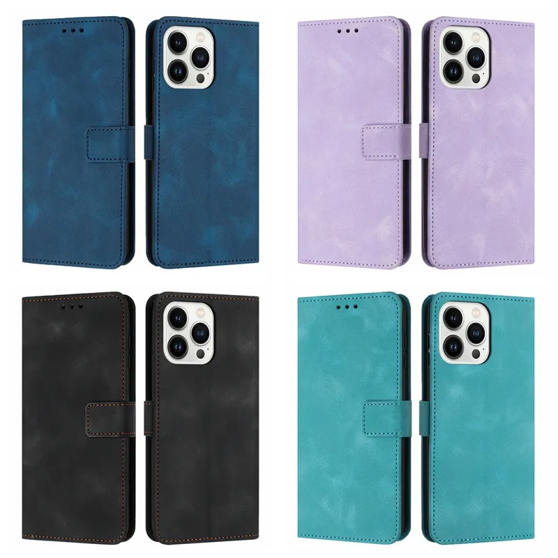 Zwykła skórzana portfel PU iPhone 15 plus 14 Pro Max 13 12 11 iPhone15 retro moda karta kredytowa gniazdo gniazda okładka okładka telefonu komórkowego Kickstand torebka z paskiem