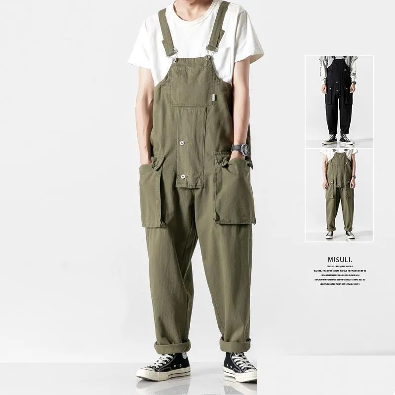 Mäns jeans japanska retroverktyg overall manliga fett lossa stora storlek hängslen tidvatten märke ins net röd rak jumpsuit droppe dhcq2