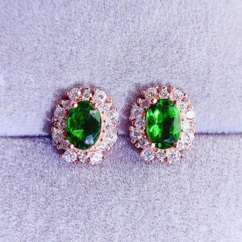 Stud Earrings Natural Real Green Diopside Earring Luxury Small Style 0.55ct 2pcs Gemstone 925 Sterling Silver Fine Jewelry L243204