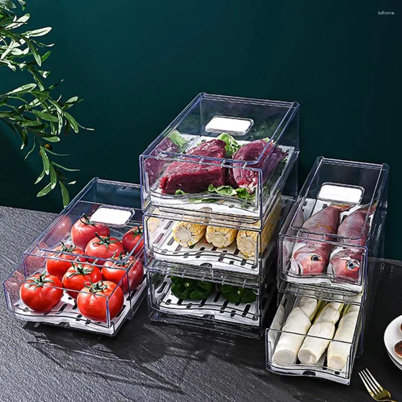 Bouteilles de rangement, boîte de réfrigérateur de cuisine avec plateau de vidange, organisateur empilable, Cubes de Type tiroir pour aliments et œufs