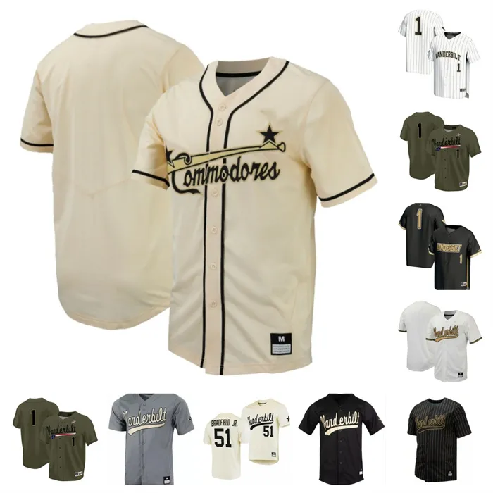 Personnalisé Vanderbilt 42 RJ Austin 11 Davis Diaz 51 Enrique Bradfield 25 Parker Noland 13 Jonathan Vastine 3 RJ Schreck maillot de baseball 8 Chris Maldonado 16 Jack Bulger