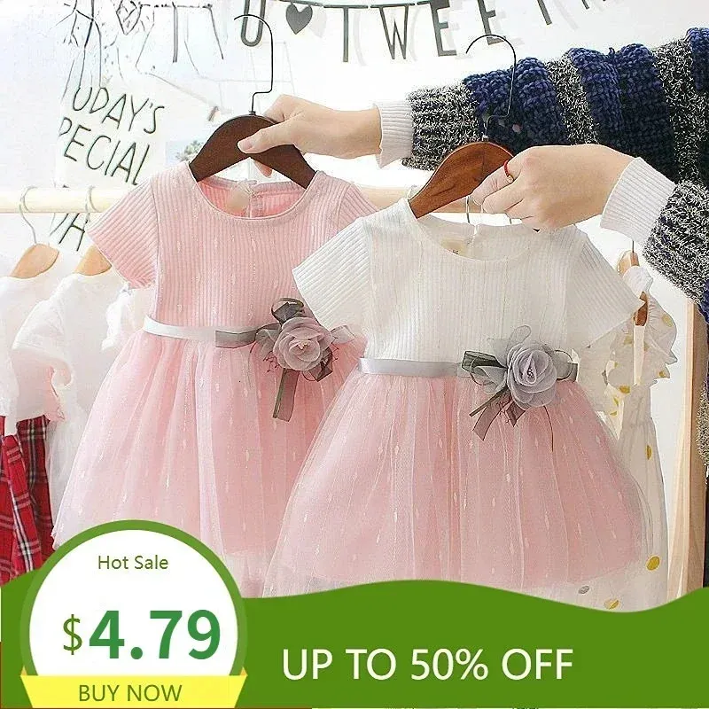 Été bébé fille vêtements né infantile filles robe Patchwork maille princesse robe enfant en bas âge enfants fête d'anniversaire vêtements 240323