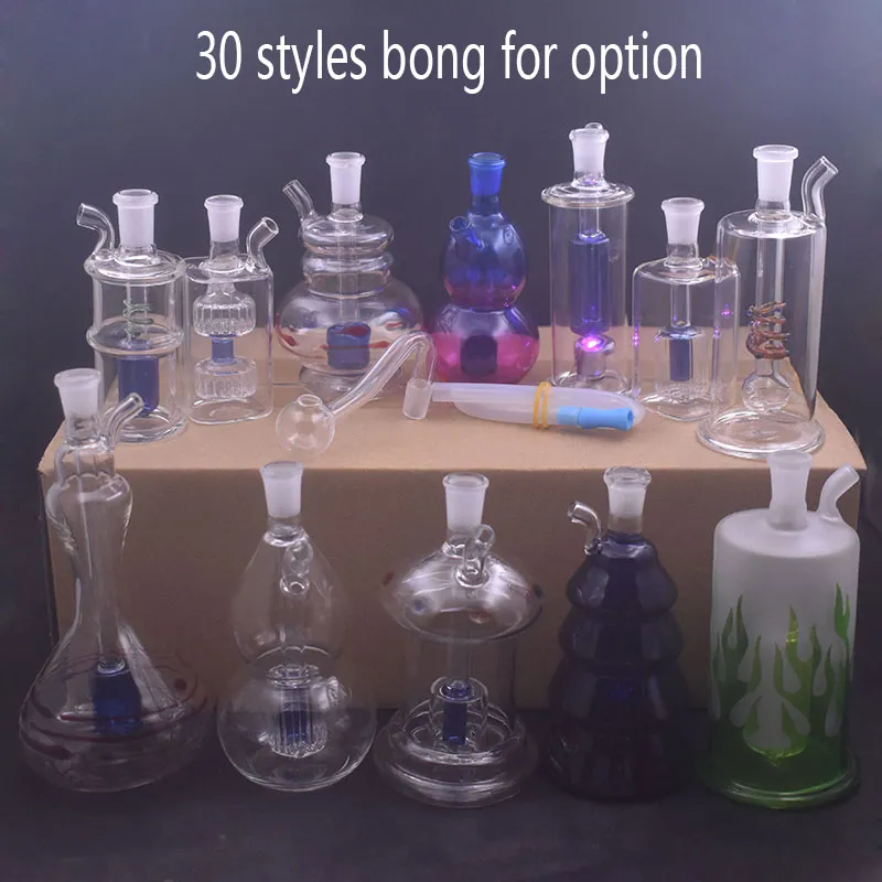 30styles Cheapest Mini Glass Oil Burner Bong Water Pipes Honeycomb Recycler Dab Rig Handheld Bongs Ashcatcher Ice Hookah for Smoking with 10mm Oil Burner Pipe