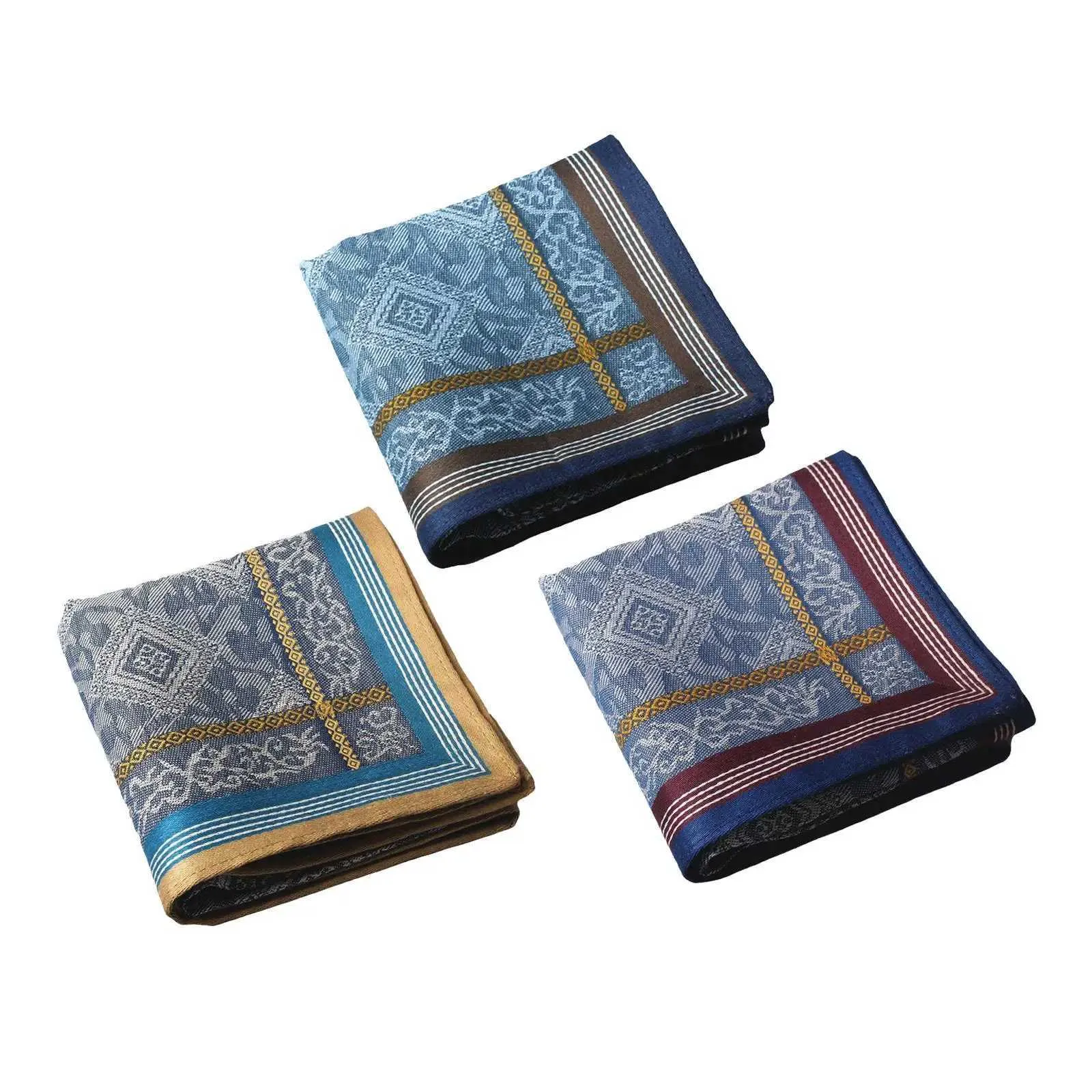 3x Assorted Color Cotton Mens Handkerchief Hankies 43Cmx43cm Gift Kerchief Pocket Square for Gentlemen Gents Party Celebration