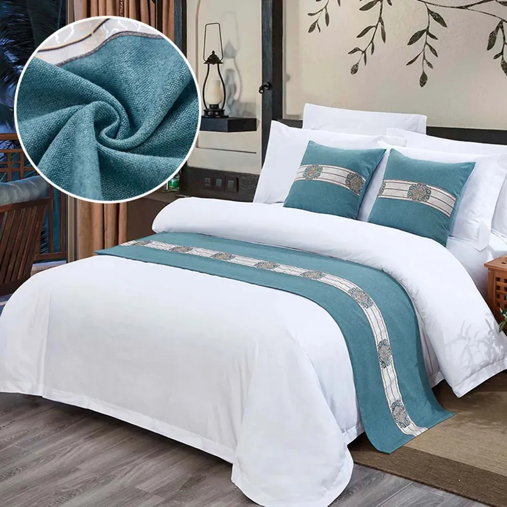 Chemin de lit brodé en coton et lin, drapeau el de Style chinois, décoration de literie pour la maison, mariage, taie d'oreiller, serviette en queue, 240325