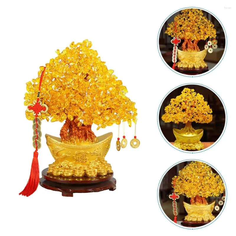 Fleurs décoratives Citrine Macrocarpa, décoration de maison, bonsaï, arbre porte-bonheur, cristal, ornement de bureau en bois