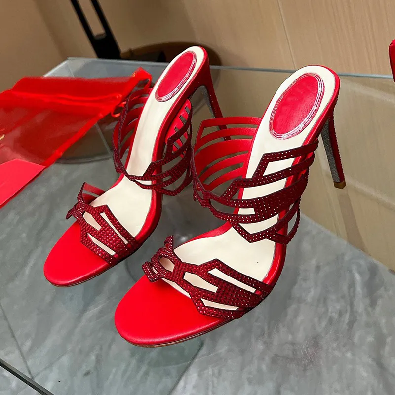 New Fashion Light Luxury High Heel Sandals Summer Appear Whitening Banquet Open Toe Women`s Pumps Crystal Decor Upper Temperament Round Head Female Sandals