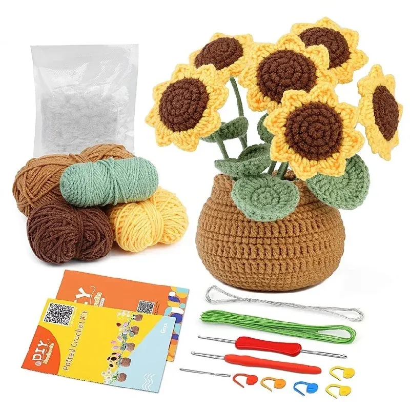 Knitting TLKKUE Sunflower Crochet Kits With Crochet Hook for Kids And Adults Professional Knitting Set DIY Handmade Craft Accessories