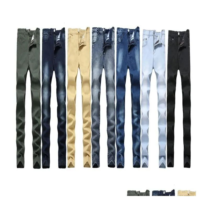 Jeans pour hommes Hommes 6 couleurs Stretch Straight Retro Slim Fashion Denim Pantalon déchiré Mort Crayon Moto Drop Livraison Vêtements Vêtements Dh0Yf