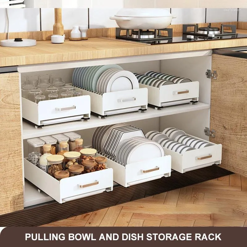 Kitchen Storage Dish Rack Drainer Cabinet Built-In Pullout Drawer Shelf