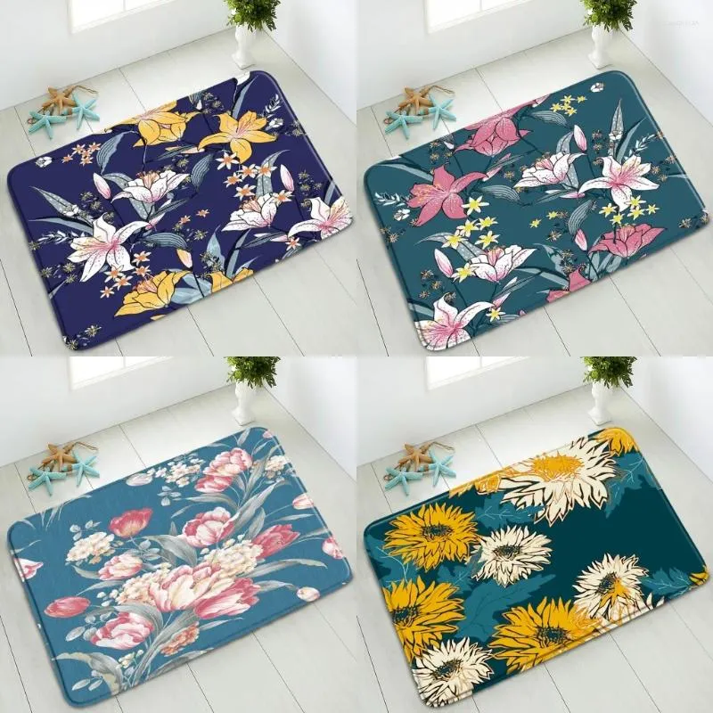 Bath Mats Non-Slip Mat Color Flower Plant Kitchen Bedroom Doormat Rug Home Carpet Absorbent Floor Flannel Washable Foot Pads