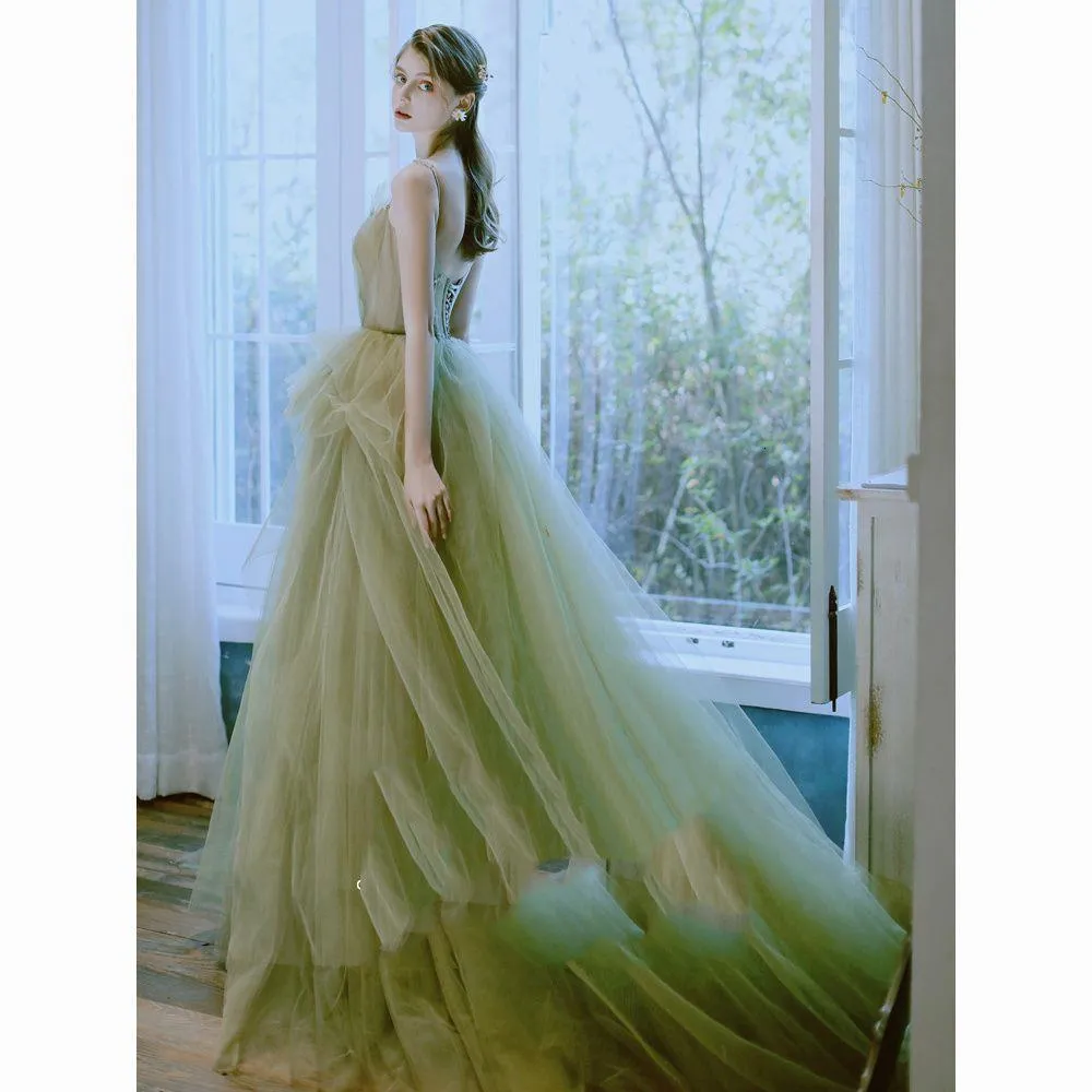 slim fit dress slacks Sage Green Chiffon Prom Dress 2025 Ruffle Sleeves 10 / Custom Color