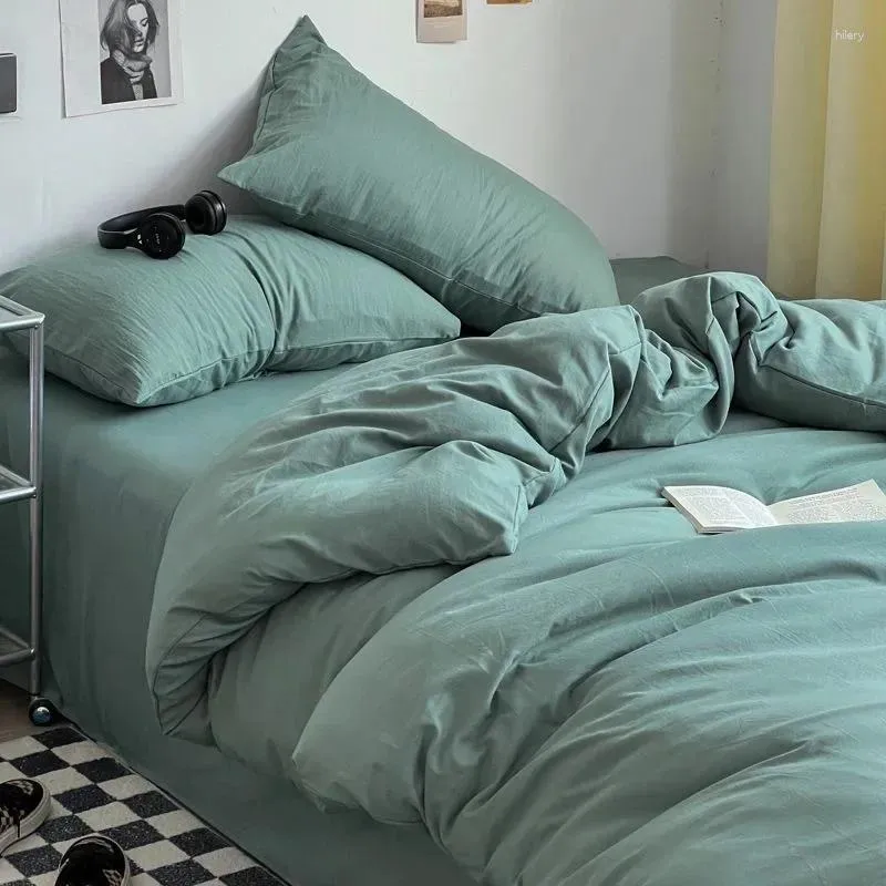 寝具セット2024スタイルのベッドシート枕でセットケース羽毛布団カバーウォッシュコットンフル