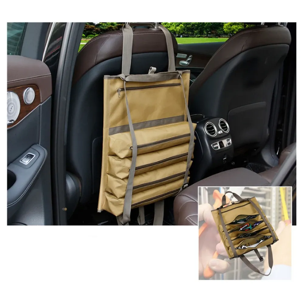 Zakken canvas gereedschap rollup jachttas sleutel opslagcarrier multi pocket hangende zakje auto achterbank hoogwaardige organisator x589d