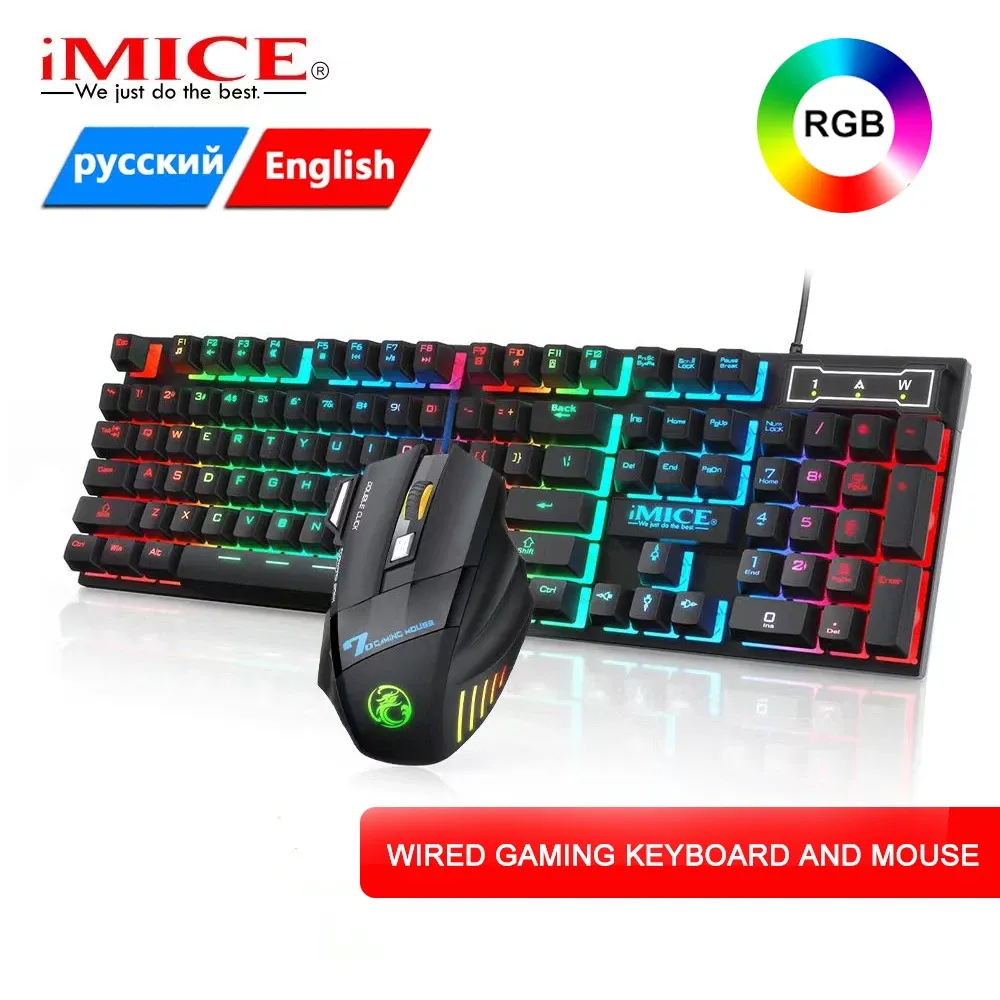 Teclados teclados de teclado RGB Teclado do teclado e mouse Conjunto com luz de fundo USB 104 keycaps com fio teclado ergonômico russo para laptop para PC