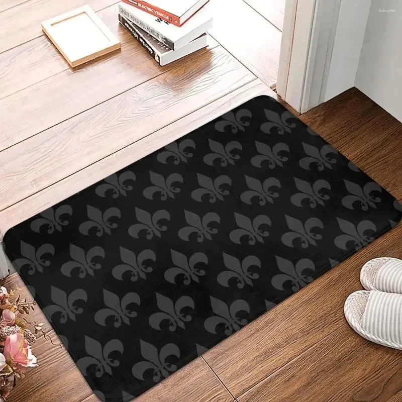 Tappeti Fleur De Lys Zerbino antiscivolo Nero Grigio Tappeto Bagno Camera da letto Tappetino Decorazioni per la casa all'aperto