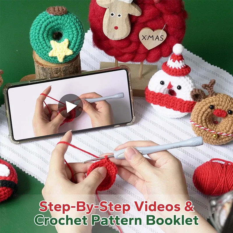 編み物マイオマンドーナツかぎ針編みキットヤーン編み人形子供のためのクリスマスギフト未完成の素材パッケージをステップバイステップビデオ