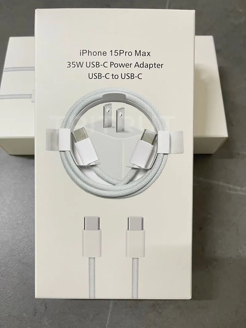 2 في 1 مجموعة 35W PD Type C USB Charger Kit USB-C Cable Fast Charging EU US PLUT ADAPTER شواحن سريع لـ iPhone 15 14 13 12 11 Pro Max و Samsung Android iPhone Charger