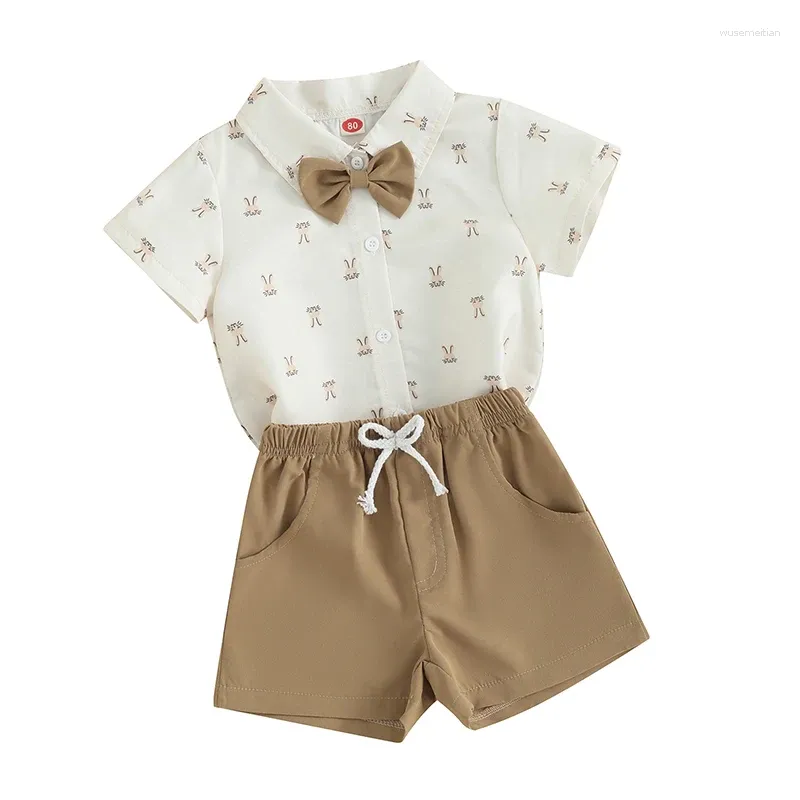 Kledingsets Baby Boy 2-delige herenoutfits met korte mouwen en print Bowtie Shirt Shorts Set peuterkleding