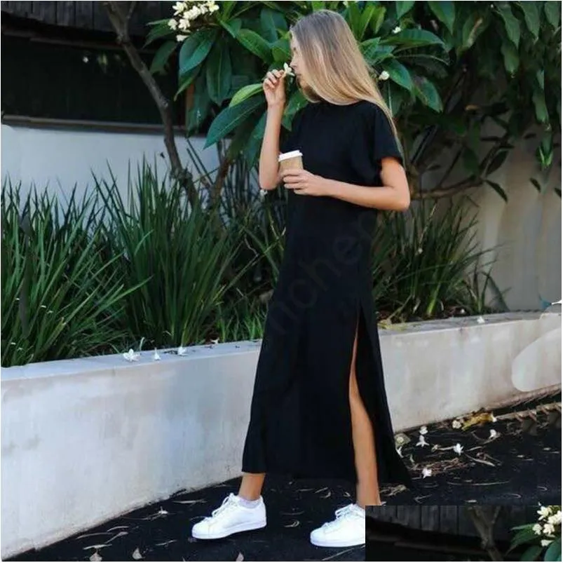 Abiti casual di base Abito lungo primaverile Abiti estivi da donna per la festa Y Fasciatura vintage lavorata a maglia Boho Nero lungo Taglie forti Vestido D Dhweb