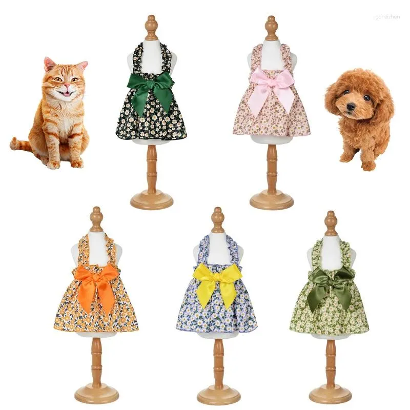 Vêtements pour chiens, robe d'été à grand nœud, motif floral, animaux fins, chats, petite écharpe, jupe princesse, accessoires pour animaux de compagnie