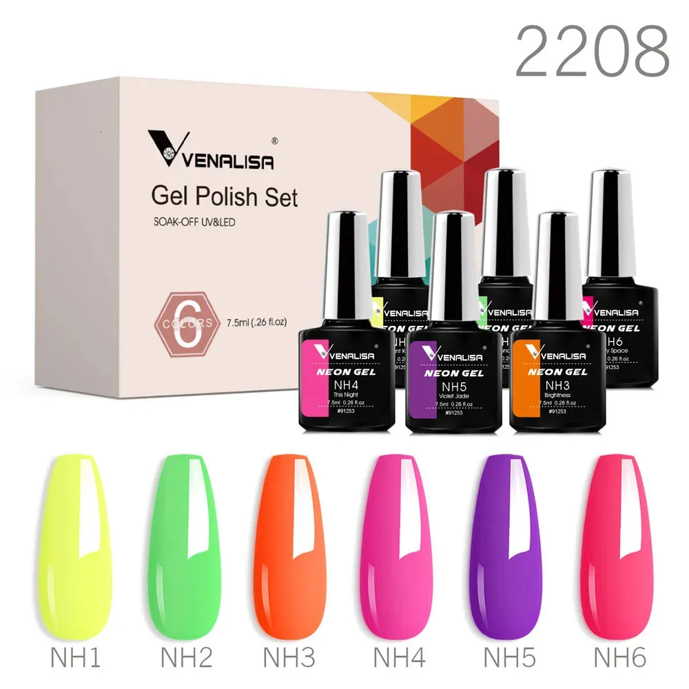 Venalisa Branded Kit Gel Nail Polish 6/12pcs/lot x7.5ml Semi Permanent Neon Color Learner Soak Off UV LED Nails Varnish Set 240321