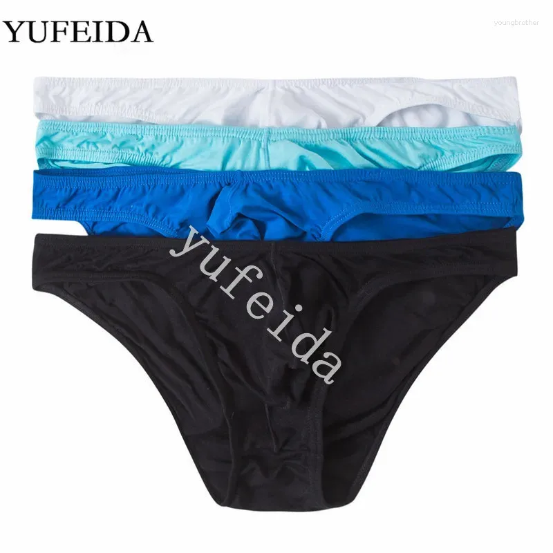 Sous-vêtements Yufeida 4pcs / lot sexy hommes slips sous-vêtements coton shorts taille basse mâle gay sissy culotte lingerie slip bikini pochette