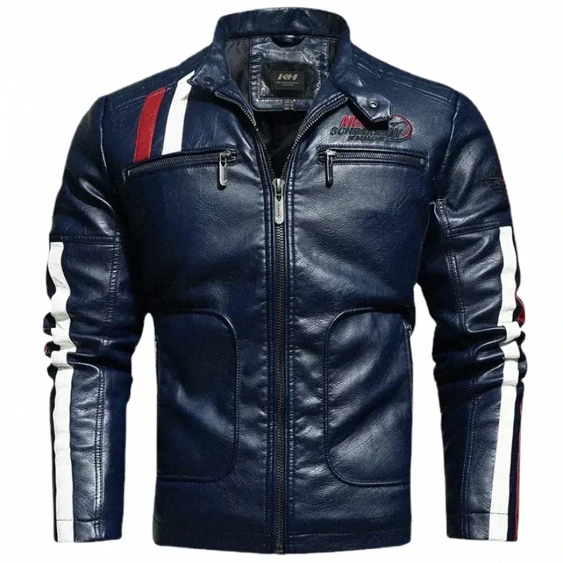 Herbst Winter Männer Biker Lederjacke Fi Stehkragen Reißverschluss Mantel Beiläufige Dünne Windjacke Motorrad Kunstleder Jacke c9GN #