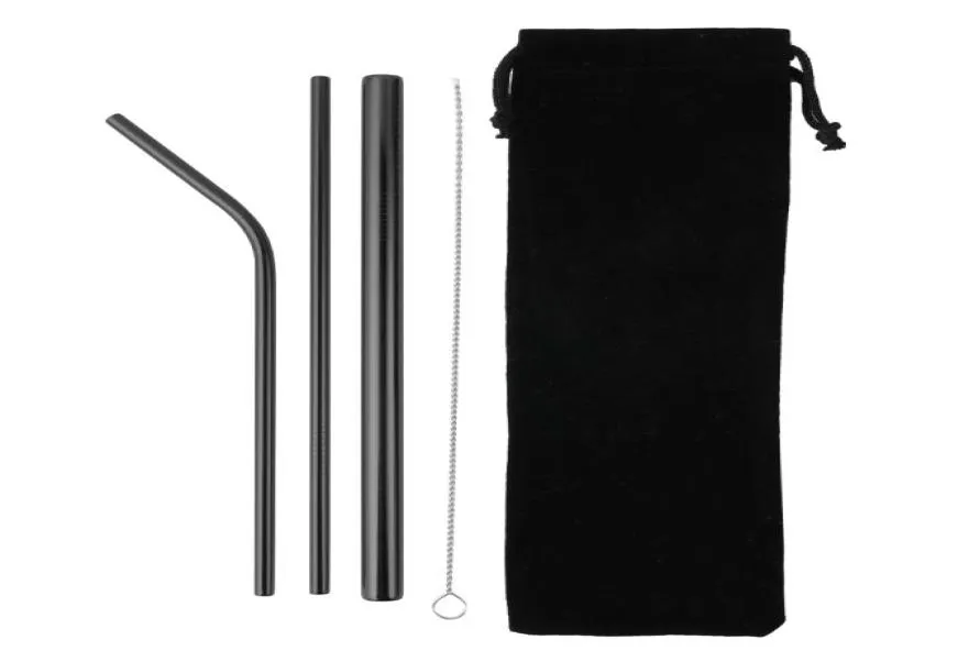 14 PCS METAL Återanvändbar 304 Rostfritt stålstrån Rak Böjd dricksstrå med Case Cleaning Brush Set Party Bar Accessory9064226