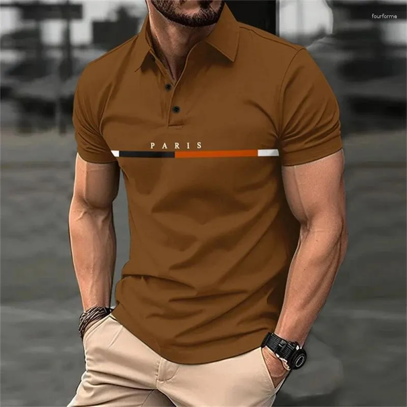 Mens Fashion Polo Shirt Fun Letter Print, Casual Button-Down