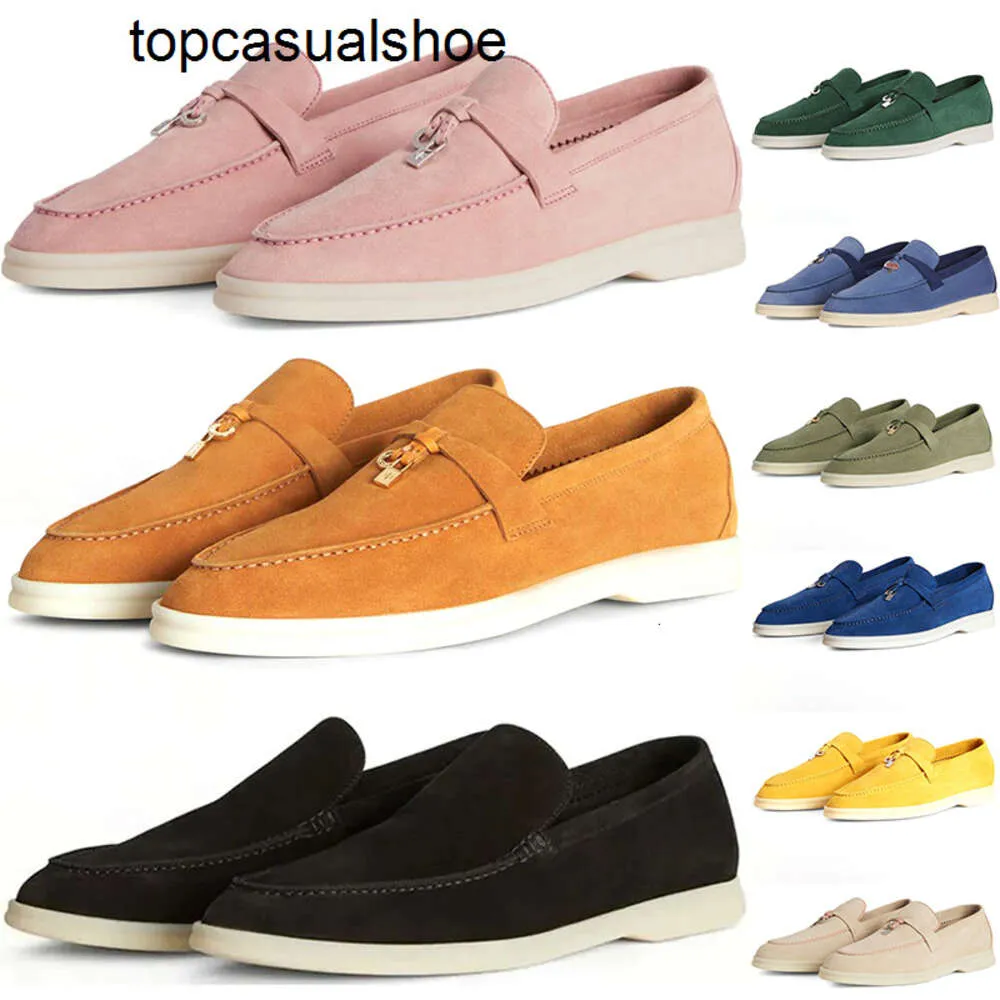 Loro Piano LP Lorospianasl Suede Designer Chaussures pour hommes Femmes Pink Yellow Blue Triple Black Loroleather Locs pour hommes Loafer Sports extérieurs