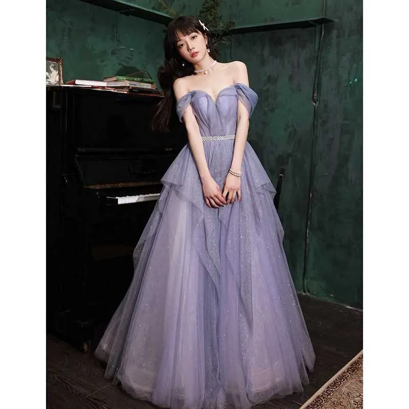 Banquet Evening Dress New Light Luxury Small and Popular High End Grade Elegant Purple Annual Meeting Host Performance