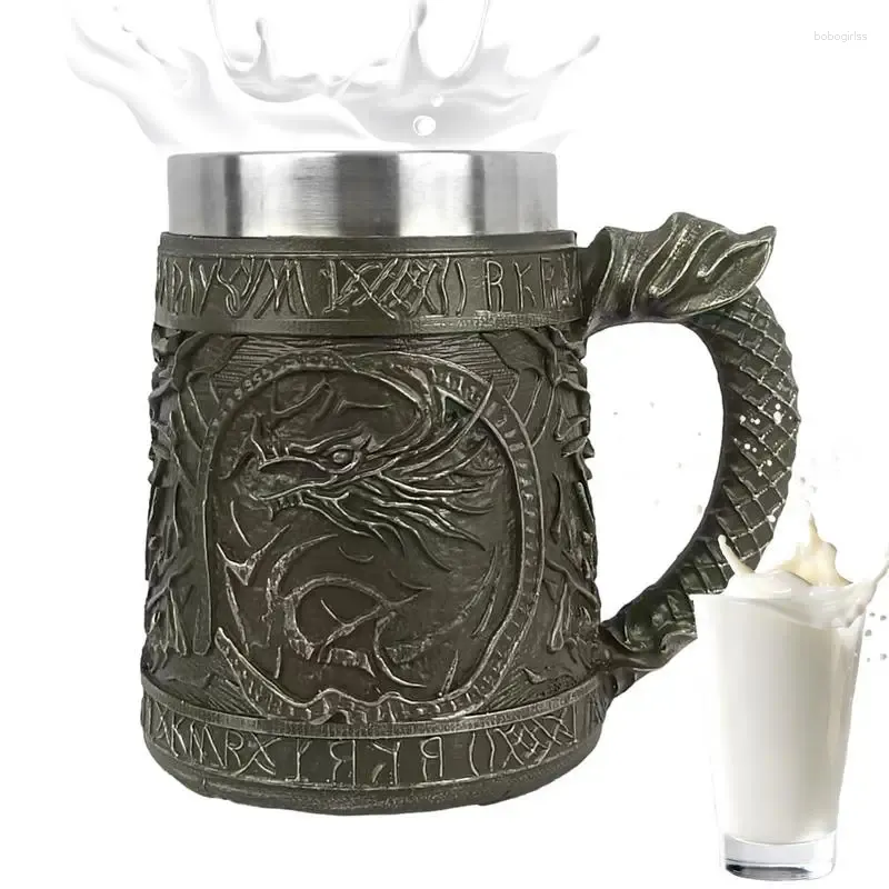 Tassen 304 Edelstahl Innen Kaffee Harz Bierkrug 600 ml Drachen Design Für Männer Wasserspender Bar Restaurant