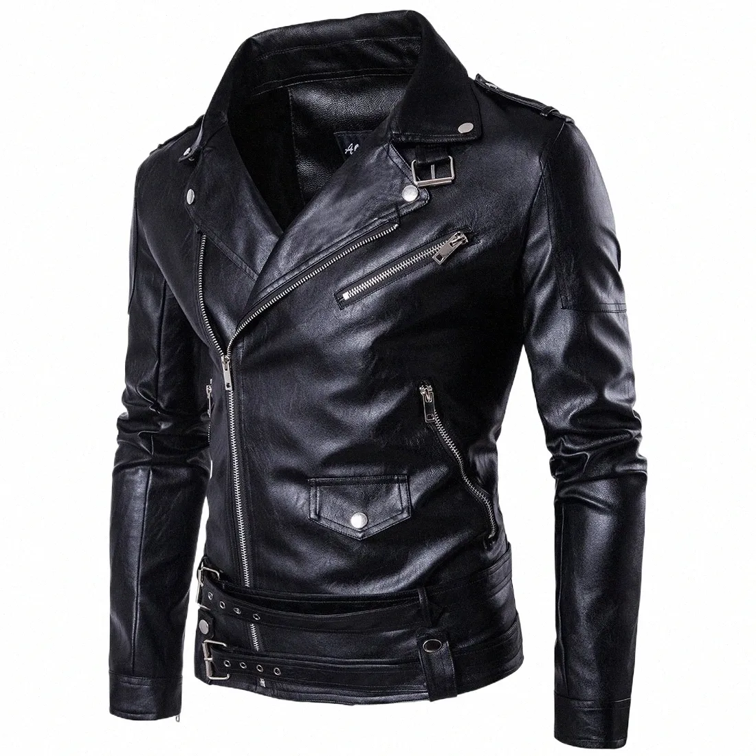 Chaqueta de cuero de PU para hombres con cuello de solapa con cremallera, chaquetas casuales de motocicleta, abrigos vintage, ropa exterior gruesa y cálida, nuevo, punk rock, Win q8rV #