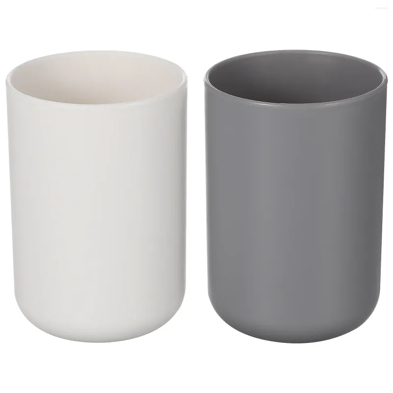 Mugs 2pcs Holder Bathroom Cups Brushing Tumbler Reusable Drinking Cup Rinsing For Home ( White And Grey )